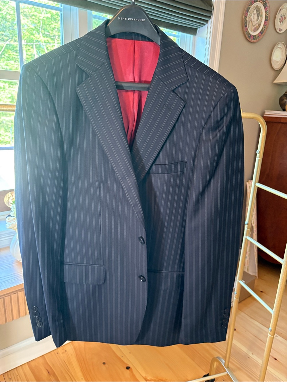Zara Navy Pinstripe Suit Blazer with Red Lining